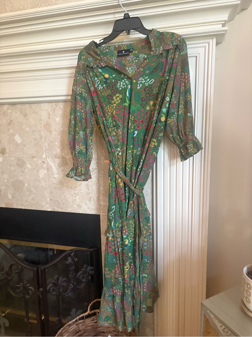 Green Floral Wrap Dress with Tie Waist - Women
